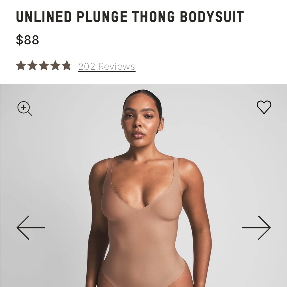 SKIMS Unlined Plunge Thong Bodysuit - Tan